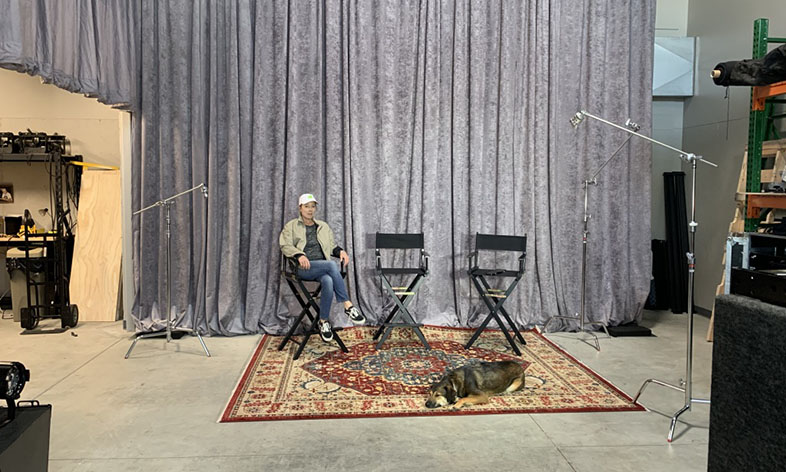 person and dog waiting for the interview